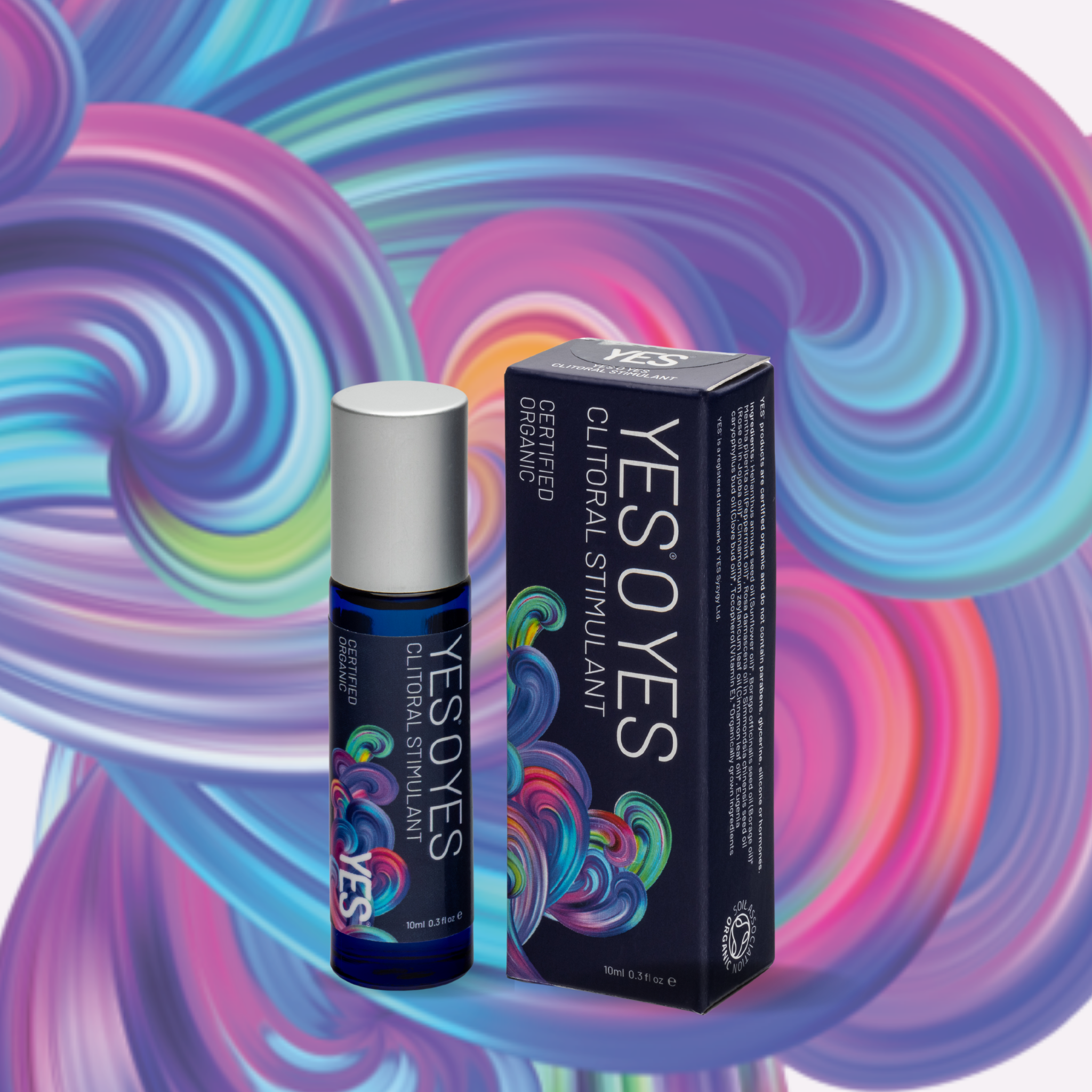 YES O YES bottle next to YES O YES box on a white background